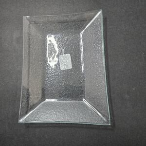 Crate & Barrel Obi Textured Glass Trinket Tray 6x4.5 Clear Rectangular NEW